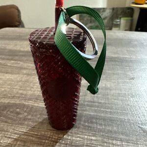 Mini Starbucks cold cup ornament/ key chain maroon